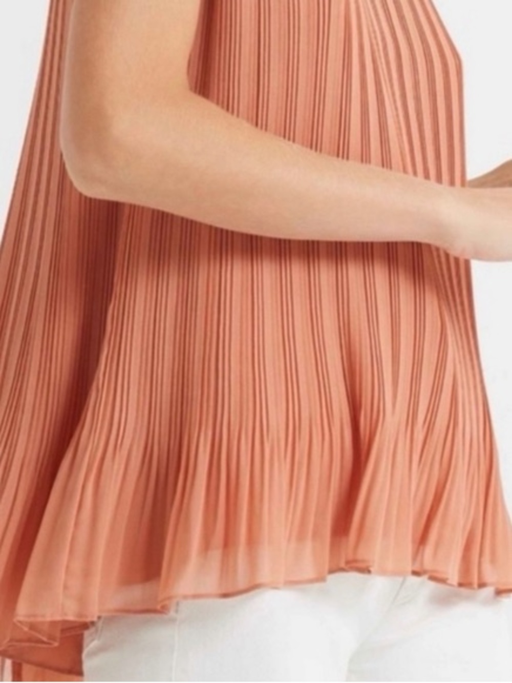 CLUB MONACO Pleated Sleeveless Top in Coral (XL)